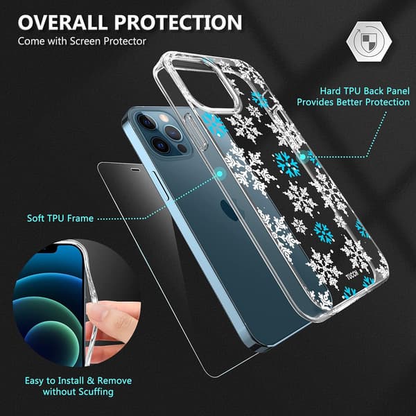 Härdat glasfodral för Apple iPhone 12/12 Pro, snöflingor, vinter, A2172