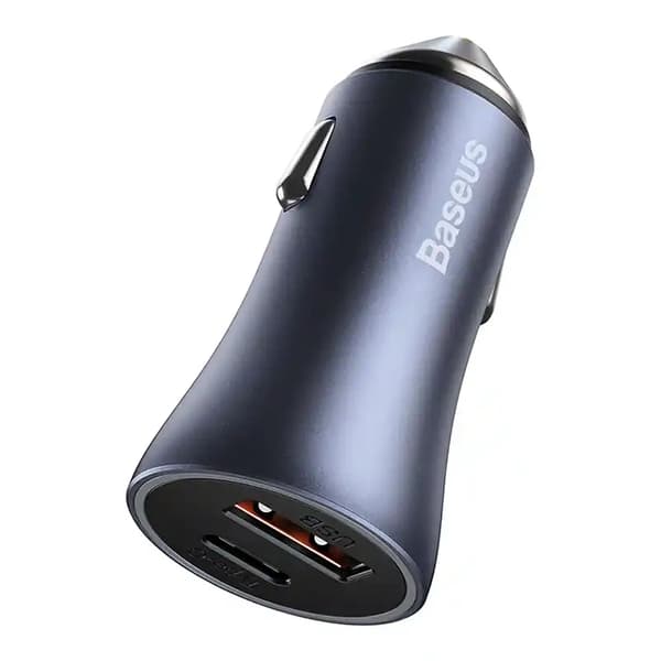Baseus Golden Contactor Pro biloplader, USB + USB-C, QC4.0+, PD, SCP, 40W (grå) + USB-C til iPhone-kabel 1m (sort)