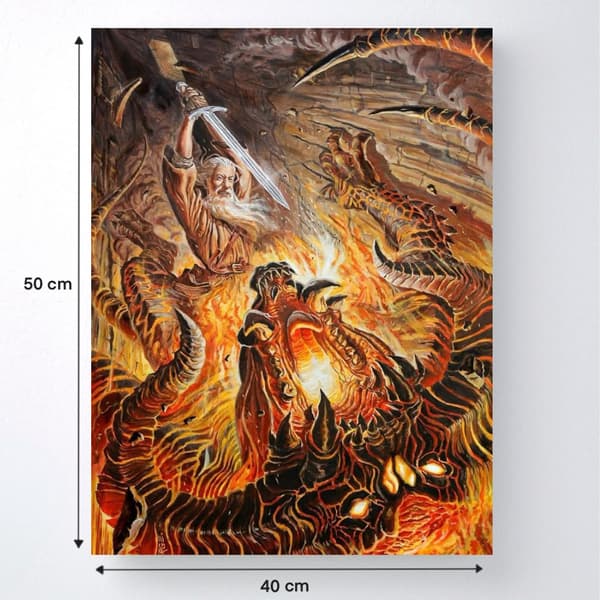 Maleri efter tal Med ramme Kæmp med Balrog Ringenes Herre 40x50 cm