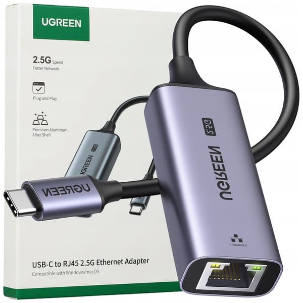 UGREEN CM648 Ethernet-sovitin, USB-C - RJ45, 2.5G (musta)