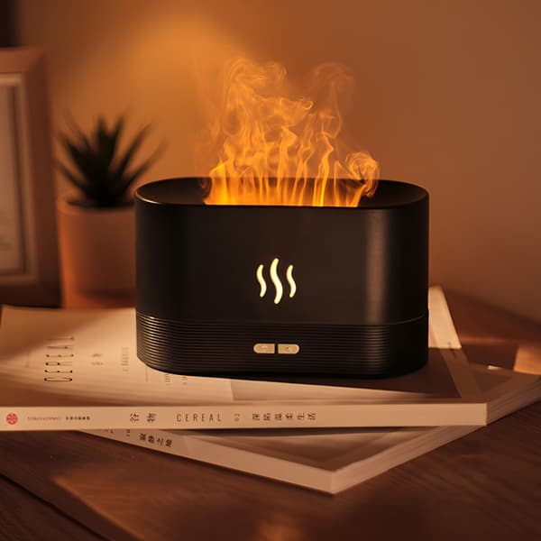 Luftfuktare, aromdiffusor, eldeffekt, LED-kamin, aromaterapi
