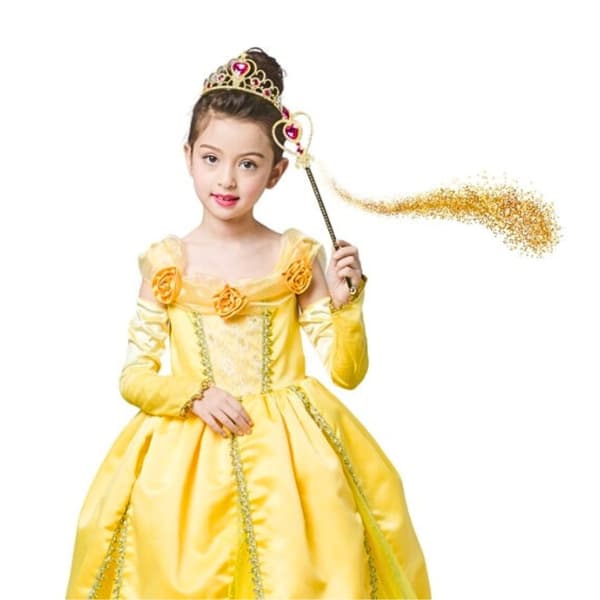Bella Guld Prinsesse Kostume Sæt - Krone, Scepter, Handsker, 7 Dele