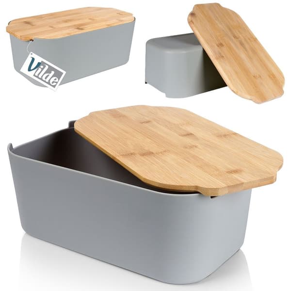 Brödbox med bambubräda grå 33x18,5x12 cm