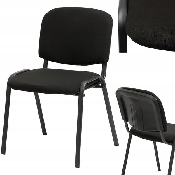 ISO sort kontorkonferencestol, tyk profil, polstret, med certifikat