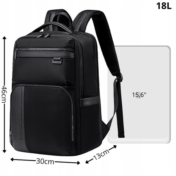 Byrygsæk sort elegant til arbejde moderne rummelig til 15,6" laptop Arctic Hunter B00808 sort