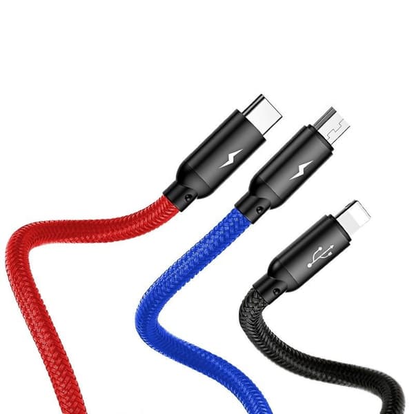 Baseus 3-i-1 USB-kabel USB-C / Lightning / Micro 3A 1,2 m (svart)