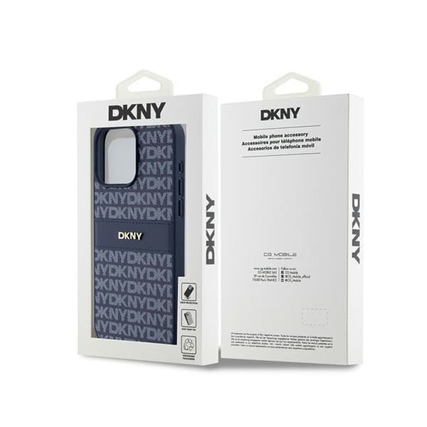 DKNY Läder Mono Stripe & Metalllogotyp - iPhone 15 Pro Max Skal (Blå)