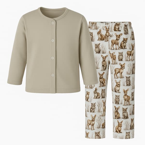 Barnpyjamas BOMULL 110 med knapp för SJUKHUSET BEIGE DEER