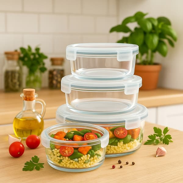 Hermetisk rund glasbehållare 950 ml för mat, middag, lunch