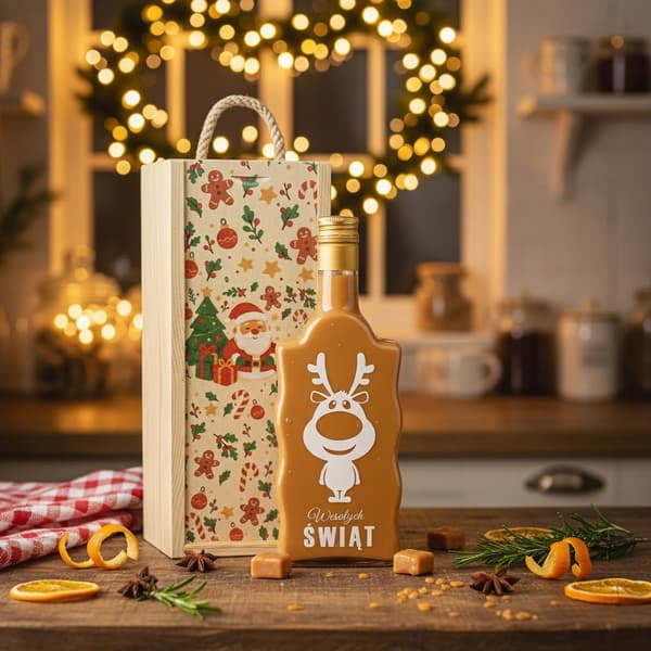 Julklappsask + Flaska Fala 0,5l TRÄLÅDA Gåva