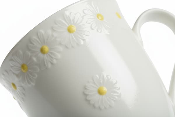MUGG FÖR KAFFE, TE, CHOKLAD 300 ml VIT KERAMISK DESIGN DAISY LINE
