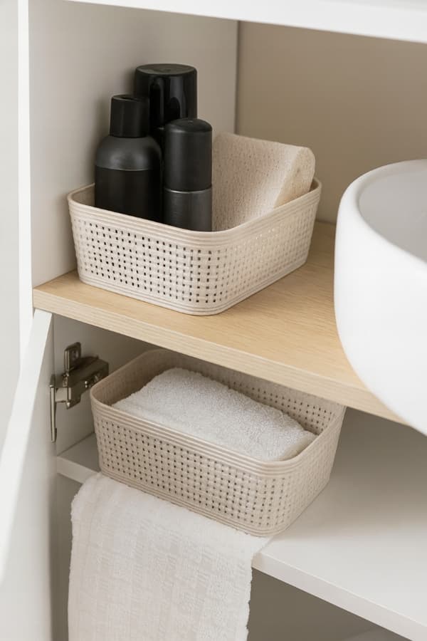 Förvaringskorgar, set om 2, plast, beige, 19x13,5x6 cm