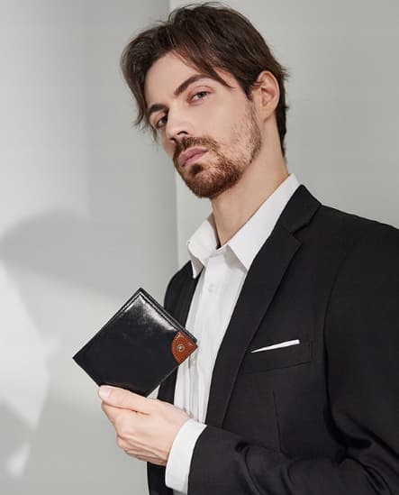 Herrplånbok i läder, svart, hopfällbar, elegant, present, P53