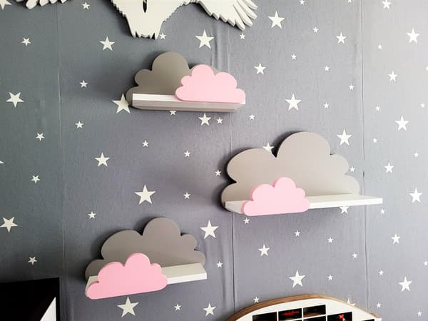 Cloud Shelves Sæt med 3 FANTASY EXTRA - Galaxy grå og pink