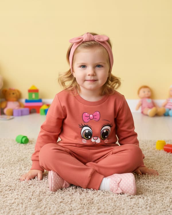 BØRNEPYJAMAS 98 til PIGER 100% bomuld Smiley CORAL