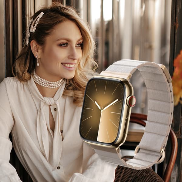 Crong Eclipse - Magnetisk Læderrem til Apple Watch 38/40/41/42 mm (Beige)