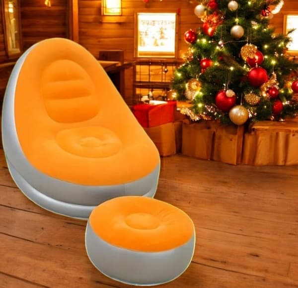 oppustelig lænestol sofa med fodstøtte puff