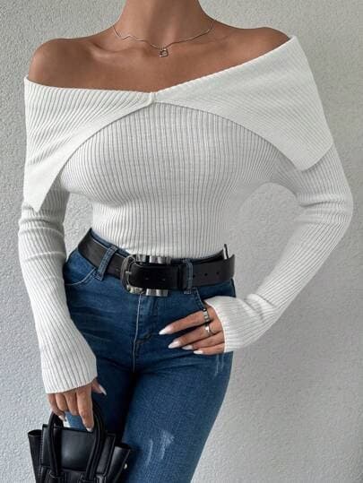 SHEIN OFF-SHOULDER LANGERMET TRØJE 6C £