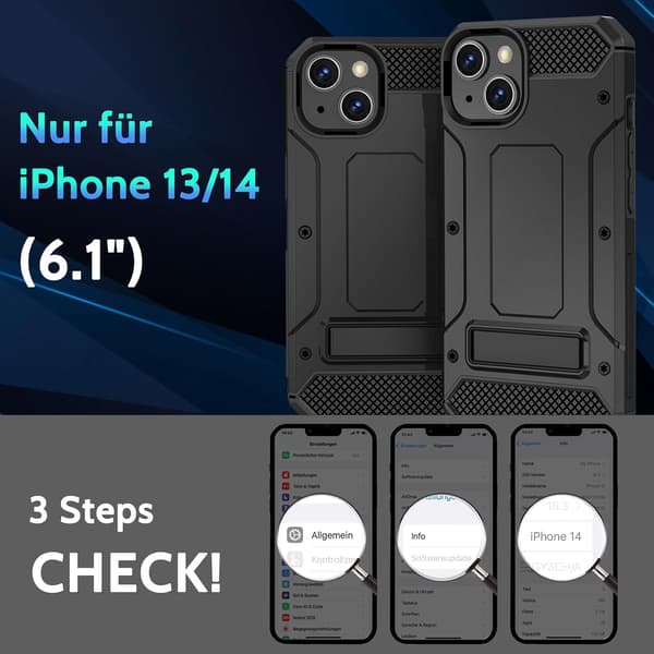 APPLE IPHONE 13/14 SILIKONE ETUI HÆRDET SORT MED STATIV