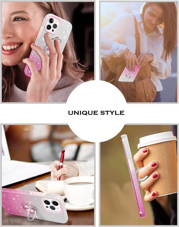 APPLE IPHONE 13 PRO SKAL ROSA GLITTER OMBRE RINGSTÅND A2483