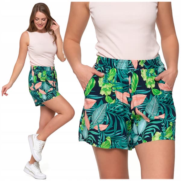 Dameshorts med mønstre, elastisk talje, viskose, klassisk, luftig, MORAJ L