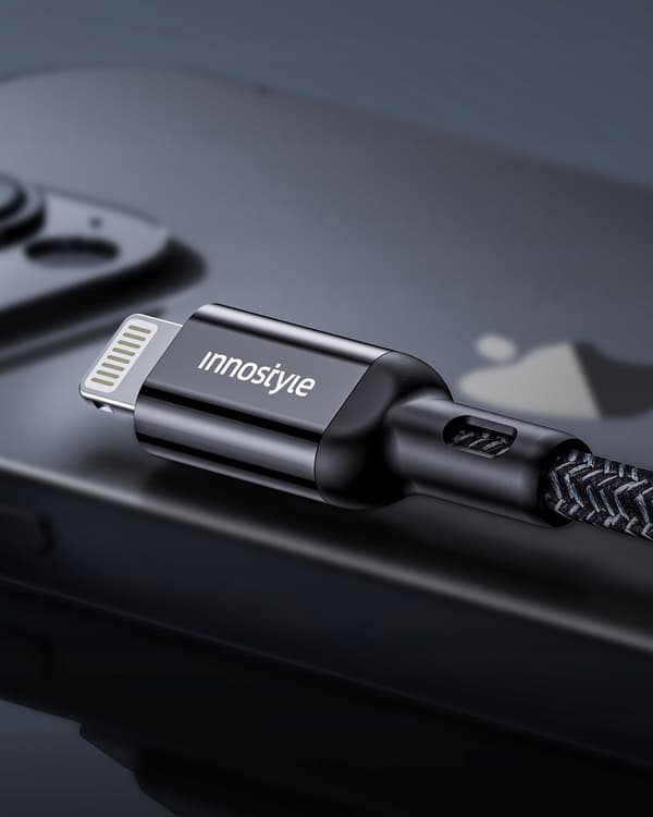 INNOSTYLE POWERFLEX USB LIGHTNING MFI HURTIGOPLADNINGSKABEL TIL IPHONE KEVLAR 2M SORT
