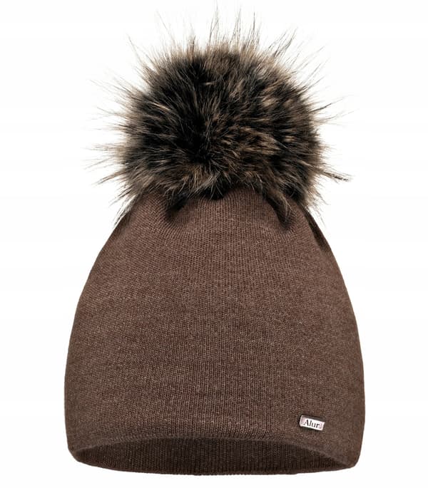 Brun varm damehue med pompon A13