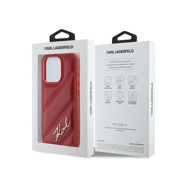 Karl Lagerfeld Diagonal Quilted Script - iPhone 15 Pro-skal (rött)