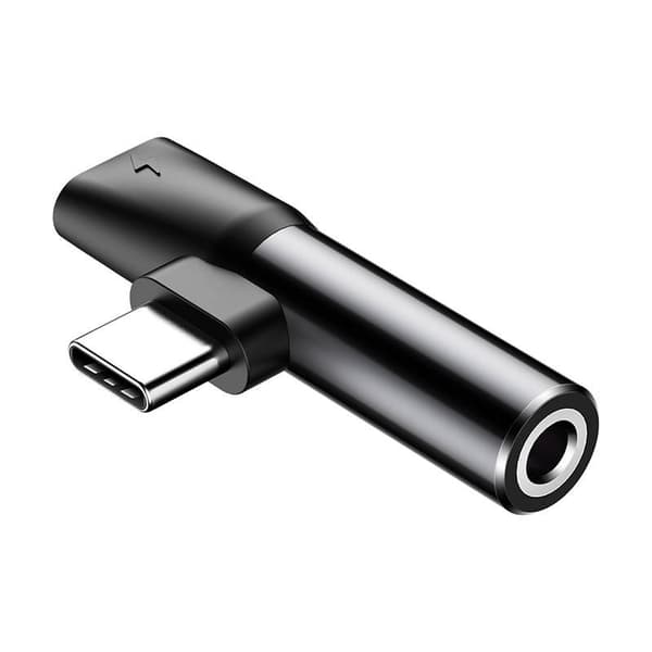 Baseus USB-C - Mini Jack 3.5mm -äänisovitin + USB-C (musta)