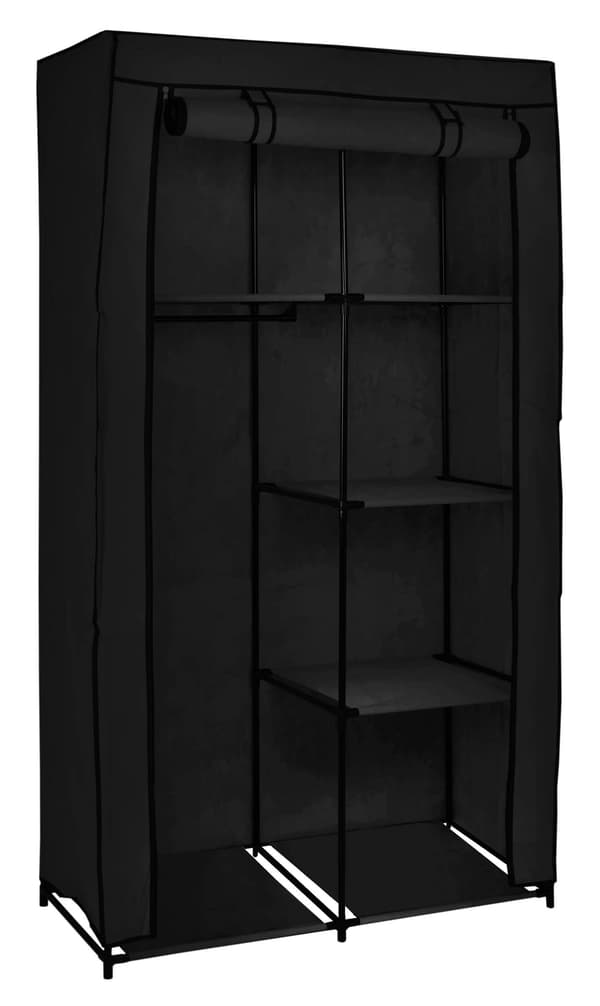 Mira sort tekstilgarderobe med 4 hylder