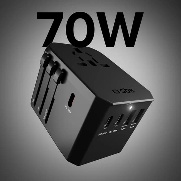 SBS GaN Rejseadapter 70W EU UK USA AUS Sort