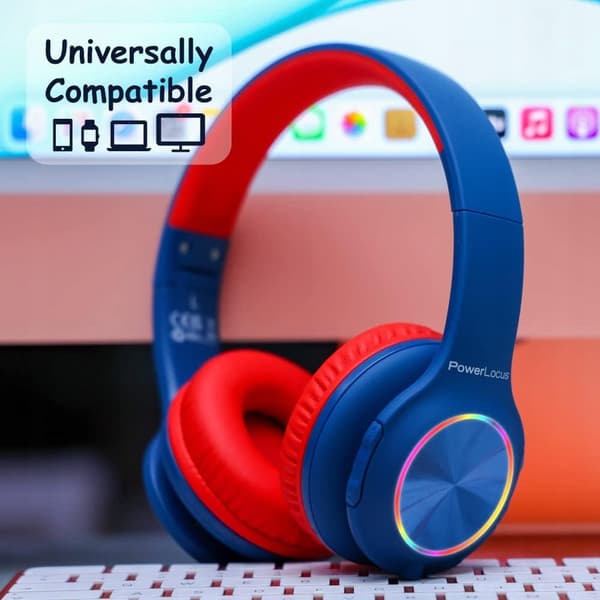 PowerLocus PLED BlueRed trådløse Bluetooth-hovedtelefoner TIL BØRN med LED