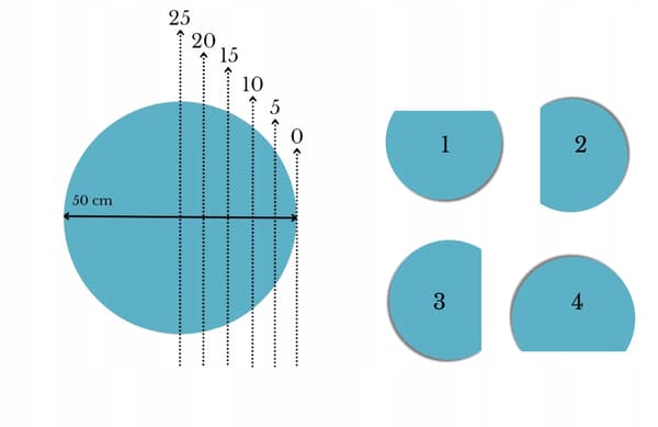 Halvcirkulär spegel med avfasad kant klassisk ramlös diameter 55 cm