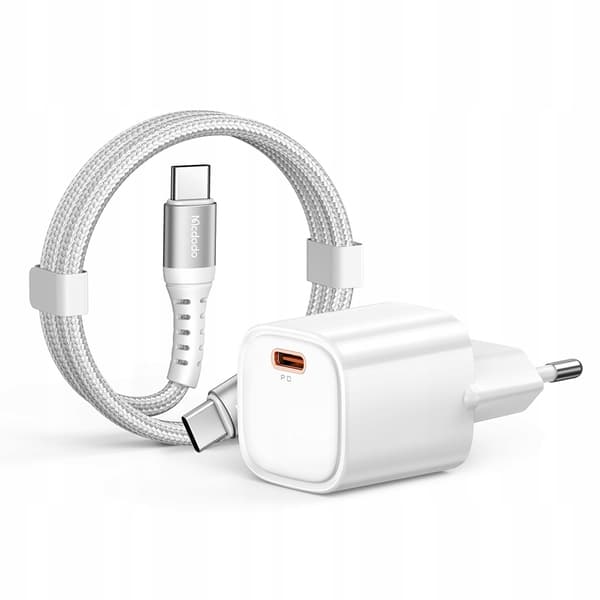 MCDODO SNABB VÄGGLADDARE USB TYP C NÄMFÖRING 30W + USB-C KABEL 1M