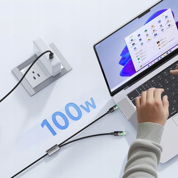 MCDODO USB-C-KABEL 2-I-1 SNABBLADDNING FÖR IPHONE MACBOOK LED 100W 2M