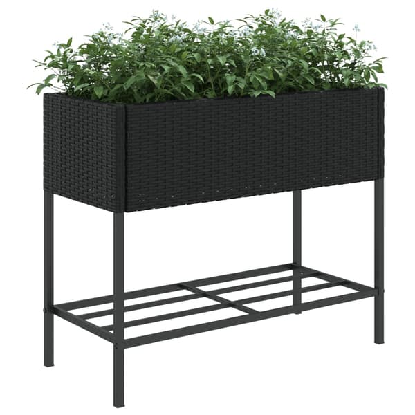 vidaXL haveplantekasse med hylde, sort, polyrattan