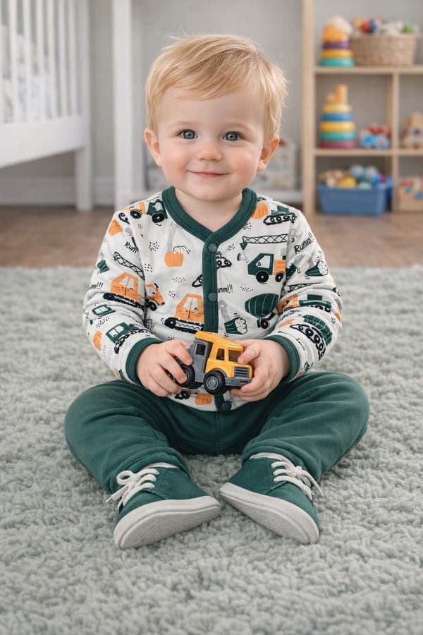 Drenge kaftan 98 langærmet skjorte med knapper, excavator green