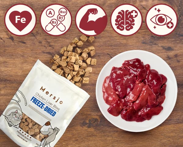 Mersjö frystorkade kycklingleverbitar hundar och katter 50g