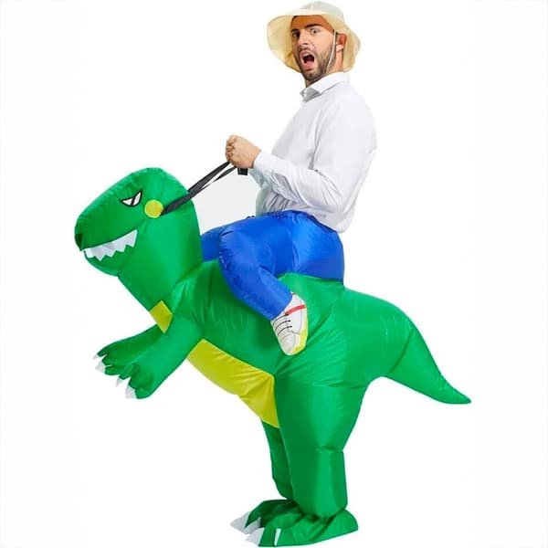 Selvoppustelig oppustelig dinosaur T-rex kostume