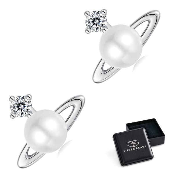 Sølv PLANET øreringe perler med ringe s925 ørestikker