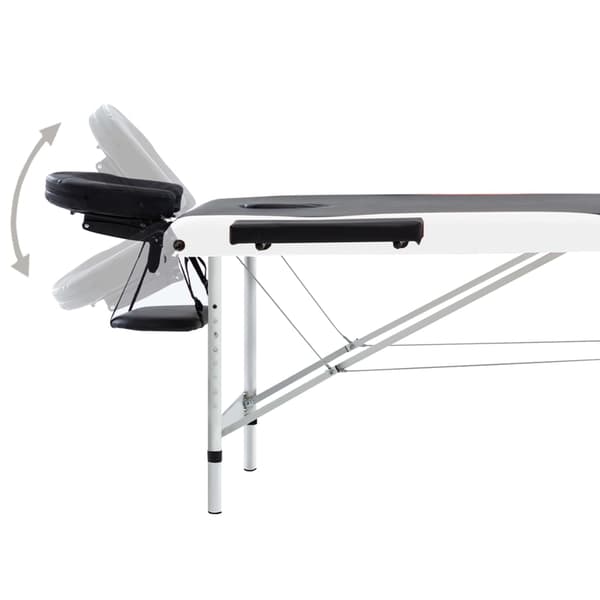 vidaXL foldbart massagebord, 3-zoner, aluminium, sort og hvid