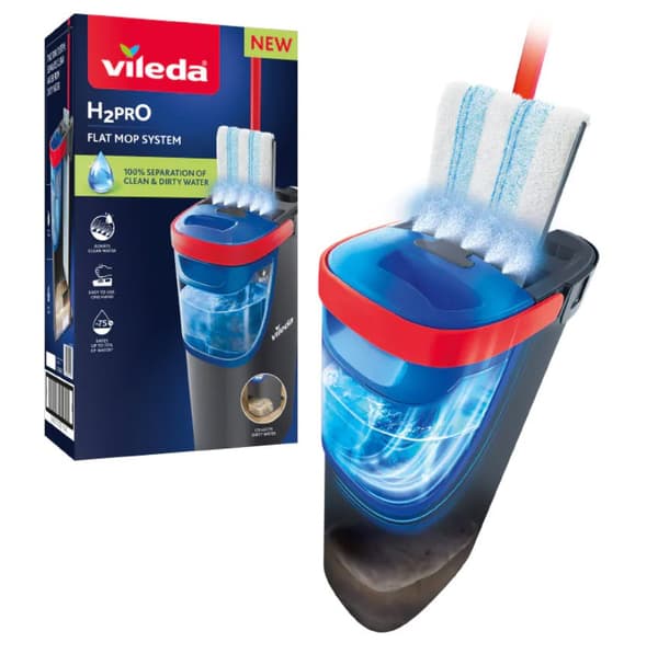 Vileda H2prO fladmopp med spand, 2 tanke, 140,5 cm