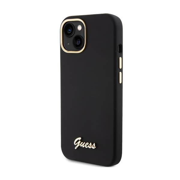 Guess Silikone Metal Logo & Ramme - iPhone 15 Etui (Sort)