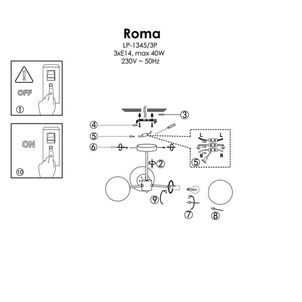 ROMA 3 E14 HÆNGELAMPE SORT LYS PRESTIGE LP-1345/3P BK
