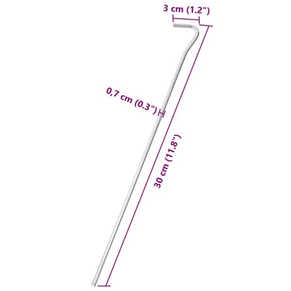 vidaXL Tältpinnar, 25 st, 30 cm, Ø7 mm, galvaniserat stål