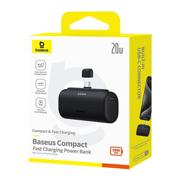 Baseus Compact Power Bank 5000mAh, 20W, USB-C (musta)