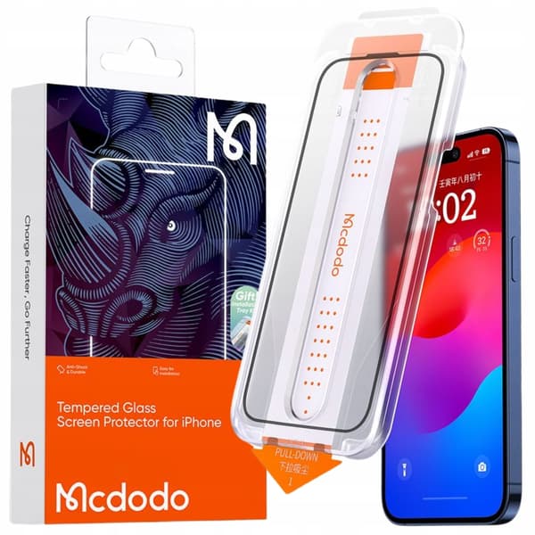 MCDODO EZ PASTE HÆRDET GLAS STÆRKT GLAS TIL IPHONE 15 ETUI