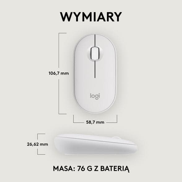 Logitech Pebble Mouse 2 M350s — trådløs Bluetooth-mus, hvid