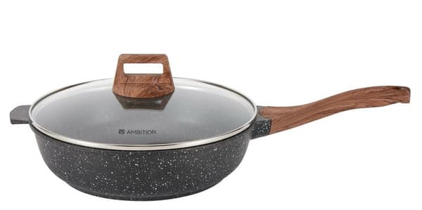 Dybt stegepande AMBITION Stein 28 cm Sort-brun
