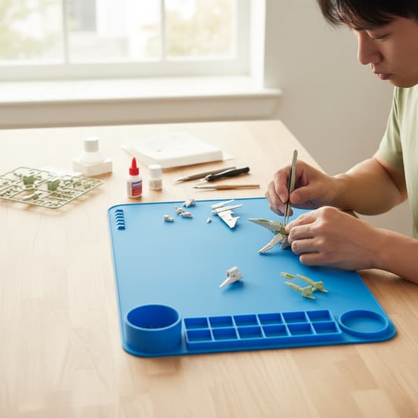 Silikonmatta för målning och hobby med organizer, blå